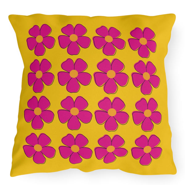Yellow Pink Floral Indoor Outdoor Spring Accent Pillow