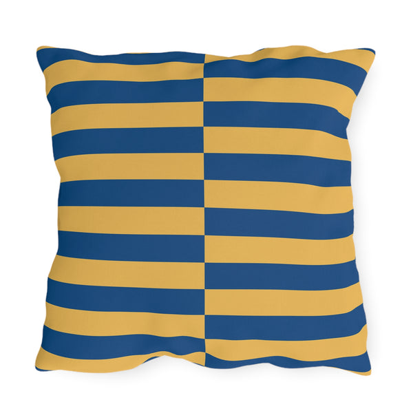 Blue and Yellow Striped Indoor Outdoor Throw Pillow