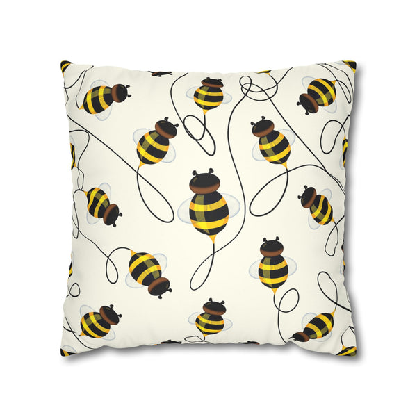 Buzzing Bees Faux Suede Throw Pillow Cover