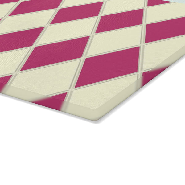 Pink and Cream Diamond Glass Cutting Board