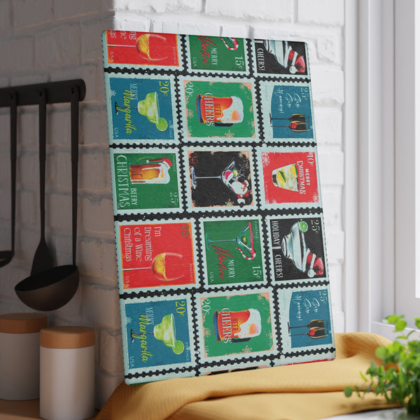 Cocktail Postage Stamps Christmas Cutting Board