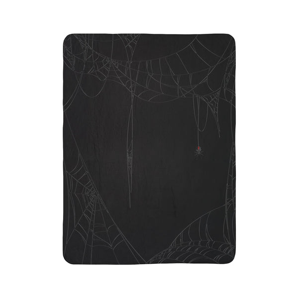 Spiderweb Black Halloween Plush Sherpa Throw Blanket