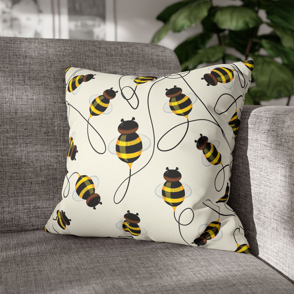 Buzzing Bees Faux Suede Throw Pillow Cover