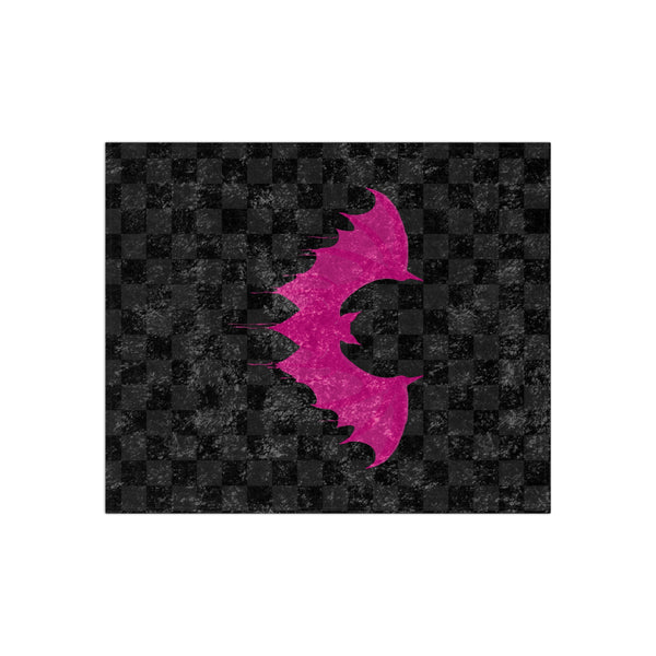 Black & Pink Bat Checkered Decorative Throw Blanket