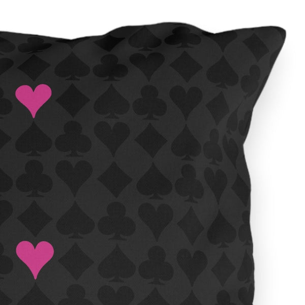 Deck of Cards Pink & Black Indoor Outdoor Throw Pillow