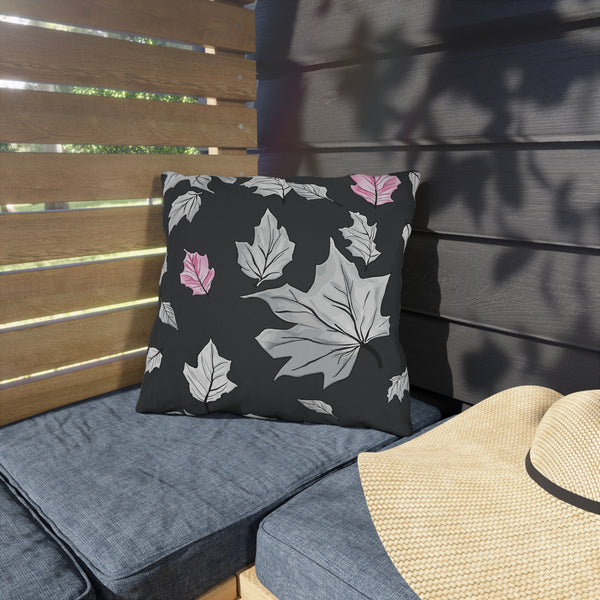 Dark Grey & Pink Fall Leaves Indoor Outdoor Pillow