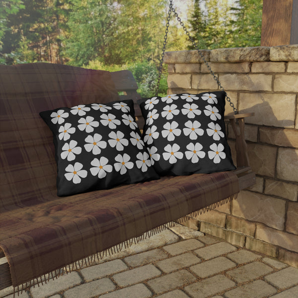 Black White Floral Indoor Outdoor Spring Accent Pillow