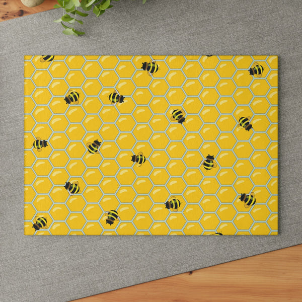 Bumble Bees Cooking Gifts Yellow Glass Cutting Board