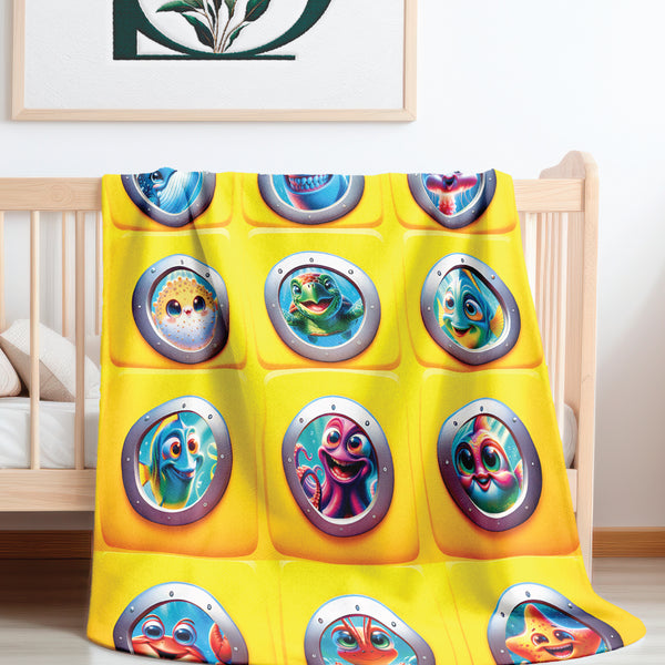 Yellow Sub Ocean Newborn Toddler Sherpa Baby Blanket