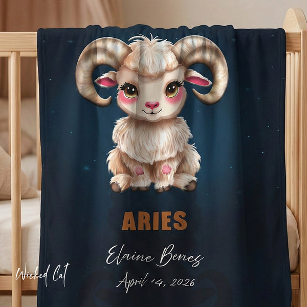 Personalized Zodiac Aries Sherpa Baby Blanket