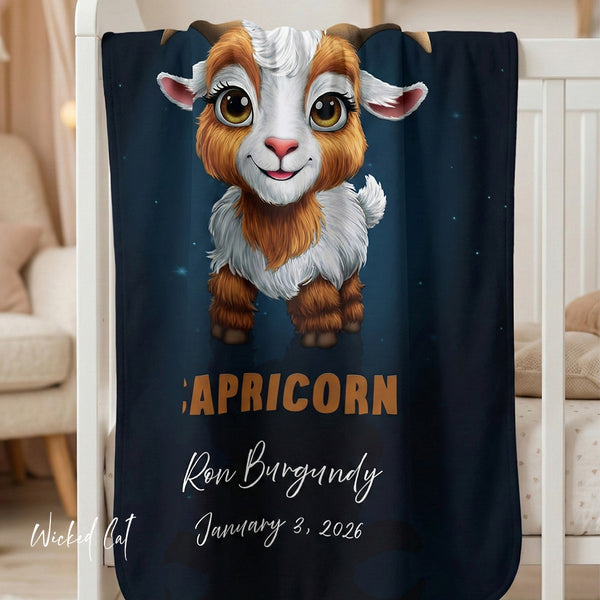 Personalized Capricorn Zodiac Sherpa Baby Blanket