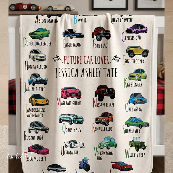 Personalized ABC Car Lover Sherpa Baby Blanket