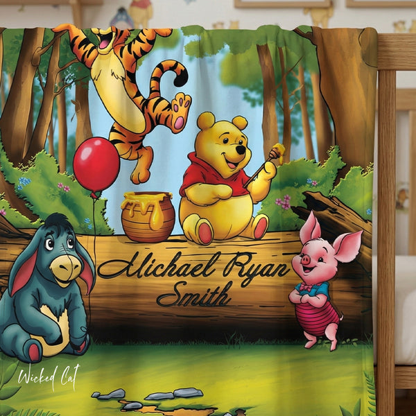 Personalized Winnie the Pooh Sherpa Baby Blanket