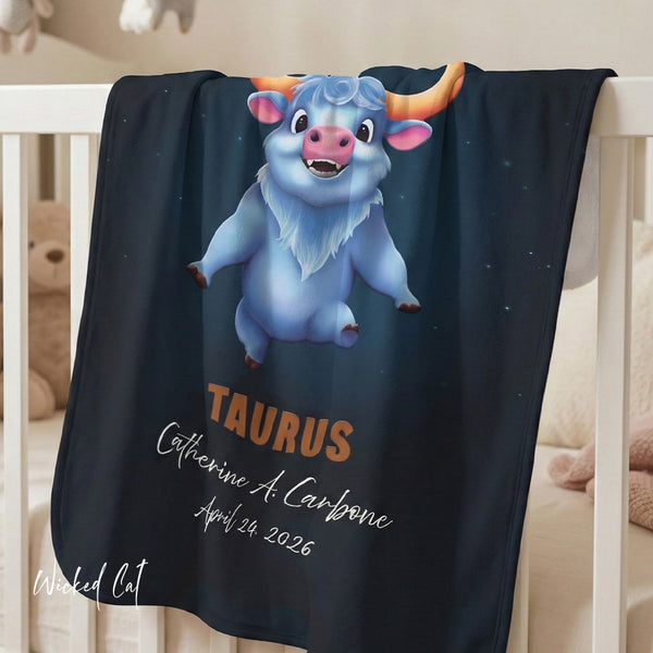 Personalized Taurus Zodiac Sherpa Baby Blanket