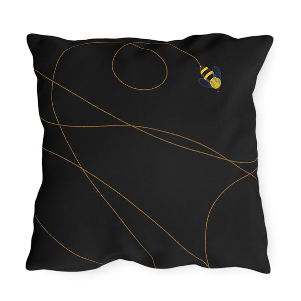 Buzzing Bee Black Outdoor Spring Throw Pillow