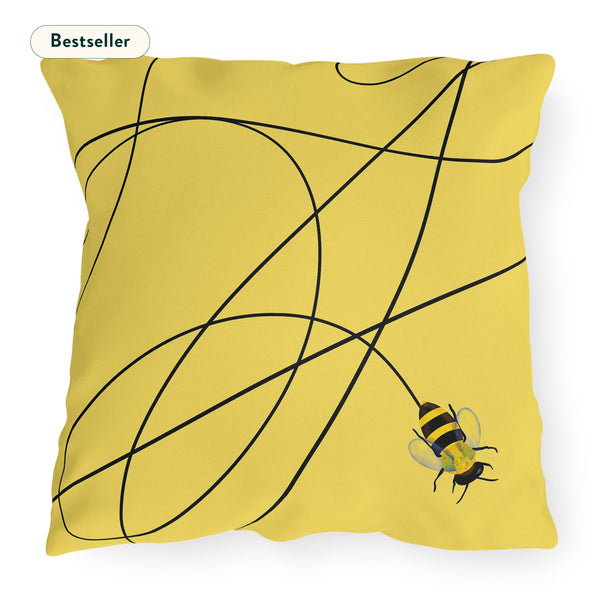 Buzzing Bee Yellow Indoor Outdoor Throw Pillow