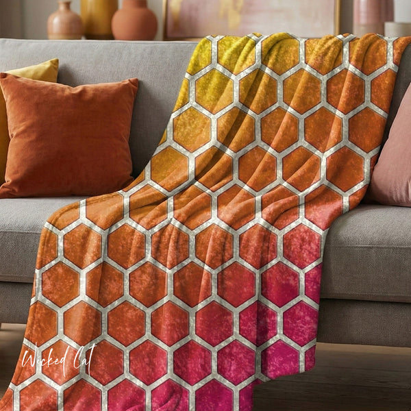 Honeycomb Rainbow Spring Summer Throw Blanket