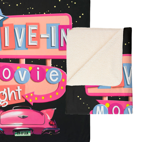 Retro Movie Night Plush Sherpa Throw Blanket