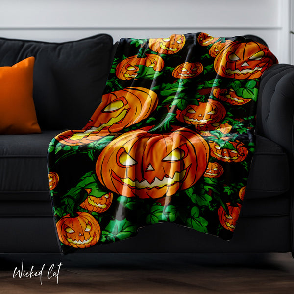 Jack O Lantern Pumpkins Halloween Throw Blanket