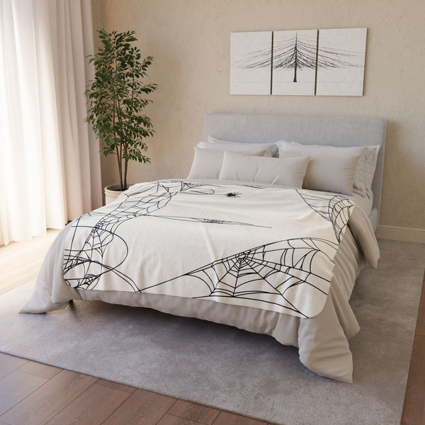 Spiderweb White Halloween Chic Sherpa Throw Blanket