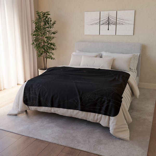 Spiderweb Black Halloween Plush Sherpa Throw Blanket