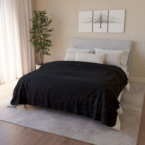 Spiderweb Black Halloween Plush Sherpa Throw Blanket