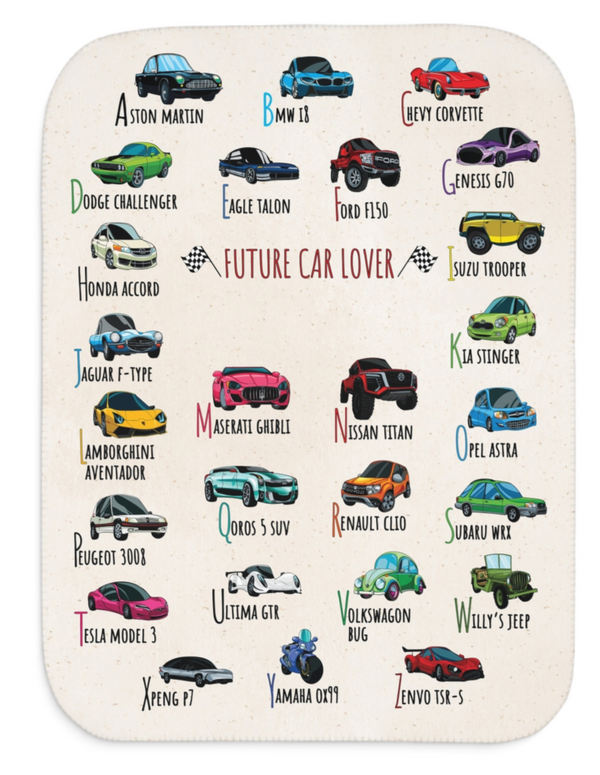 Personalized ABC Car Lover Sherpa Baby Blanket