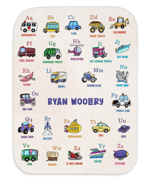 Personalized Transportation ABC Sherpa Baby Blanket