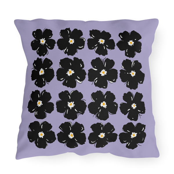 Purple Black Floral Indoor Outdoor Spring Throw Pillow