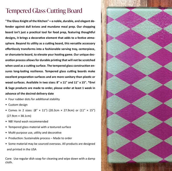 Pink and Cream Diamond Glass Cutting Board