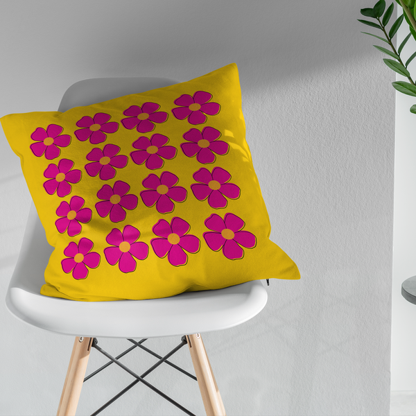 Yellow Pink Floral Indoor Outdoor Spring Accent Pillow