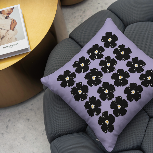 Purple Black Floral Indoor Outdoor Spring Throw Pillow