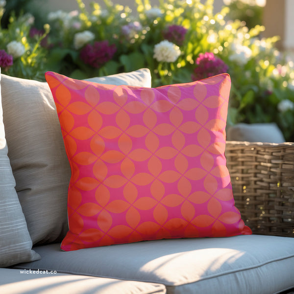 Pink & Orange Art Deco Indoor Outdoor Throw Pillow