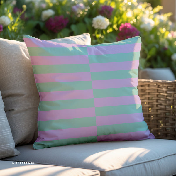 Lilac & Mint Green Striped Indoor Outdoor Throw Pillow