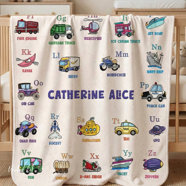 Personalized Transportation ABC Sherpa Baby Blanket