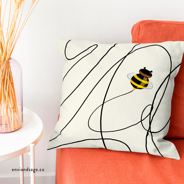 Buzzing Bee Spring Indoor Outdoor Throw Pillow
