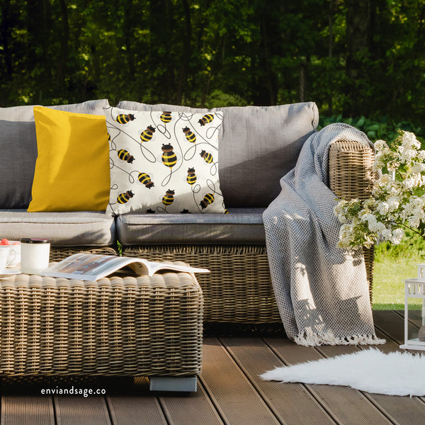 Buzzing Bees Indoor Outdoor Spring Accent Pillow