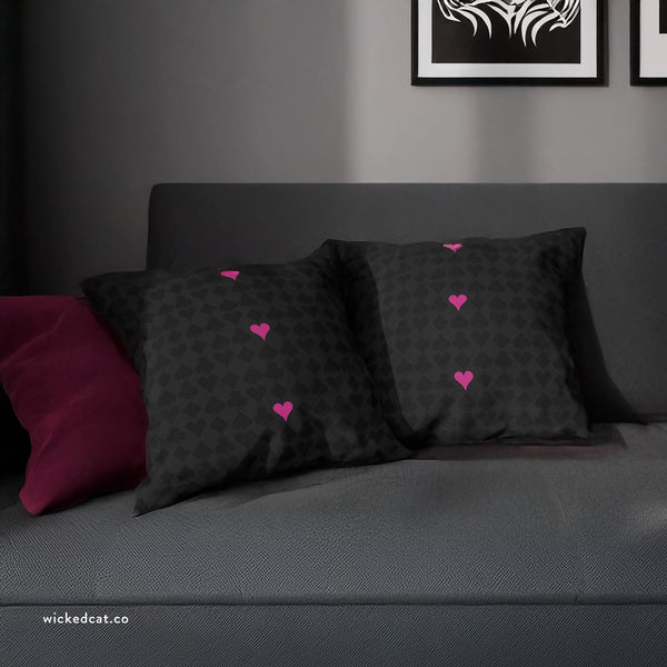 Deck of Cards Pink & Black Indoor Outdoor Throw Pillow