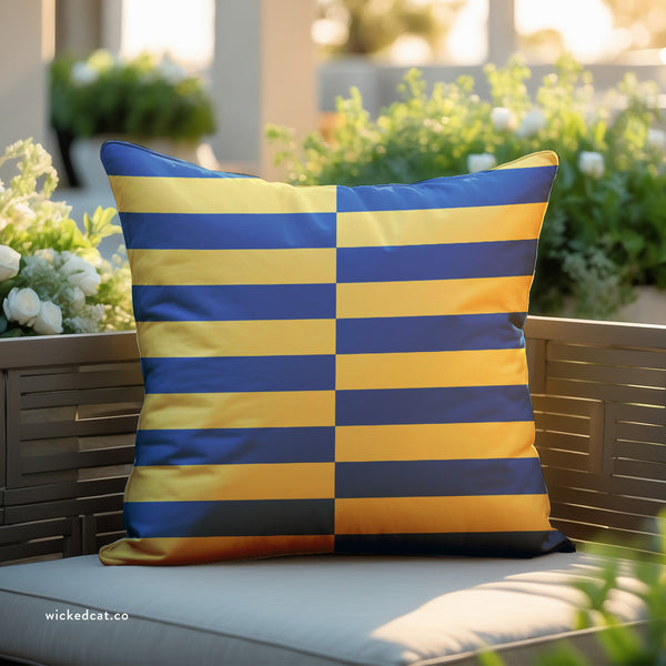 Blue and Yellow Striped Indoor Outdoor Throw Pillow