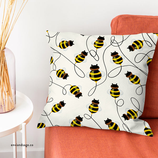 Buzzing Bees Faux Suede Throw Pillow Cover