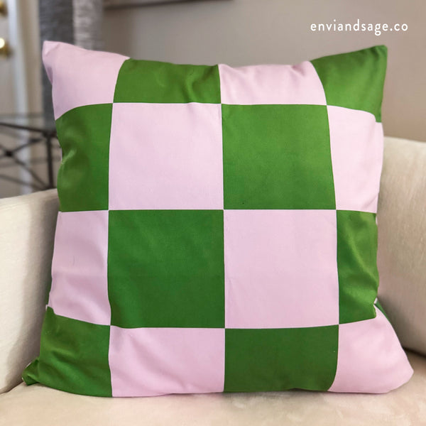 SW Paradox Lilac Green Checkered Faux Suede Pillow Cover