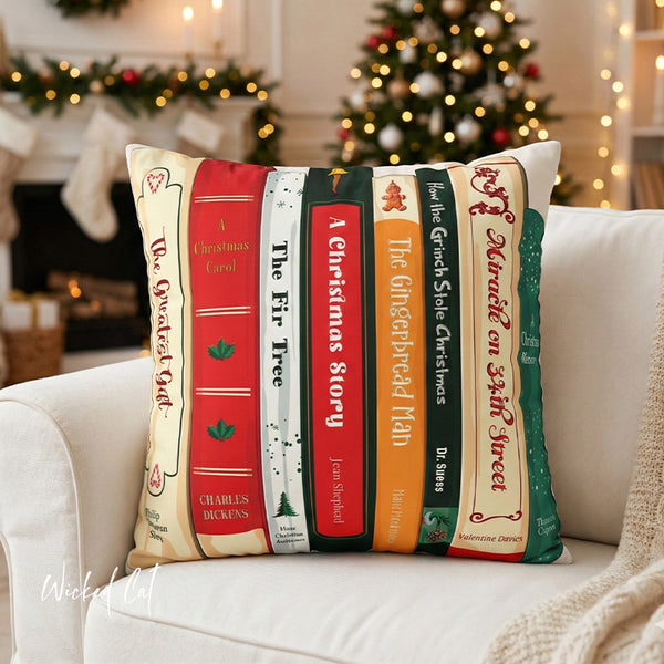 Christmas Books Decor Faux Suede Pillow Cover