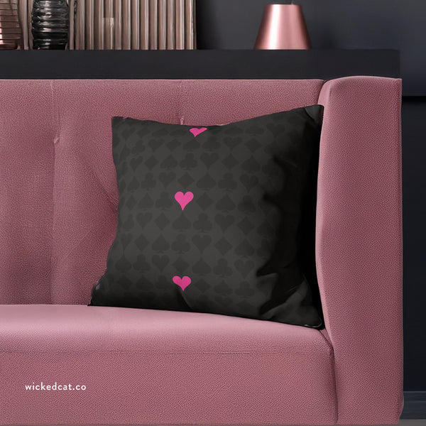 Playing Cards Heart Pink and Black Soft Accent Pillow Cover