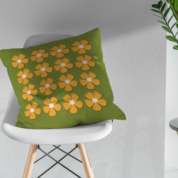 Green Yellow Floral Indoor Outdoor Spring Accent Pillow