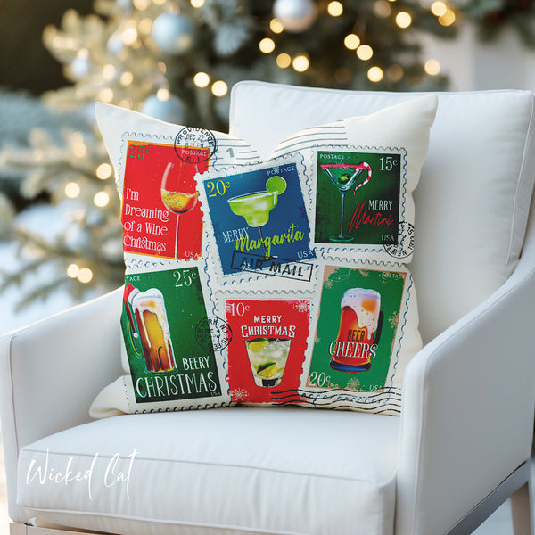 Christmas Cocktails Indoor Outdoor Holiday Pillow