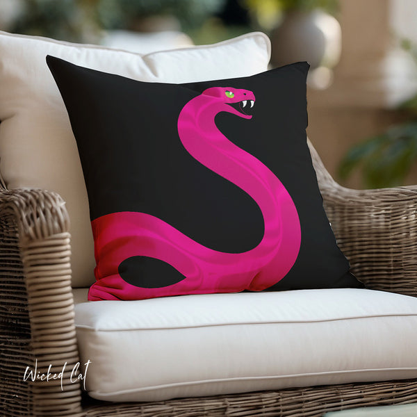 Pink Snake Black Indoor Outdoor Throw Pillow