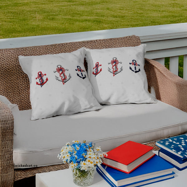 July 4th Nautical Anchors Outdoor Indoor Accent Throw Pillow