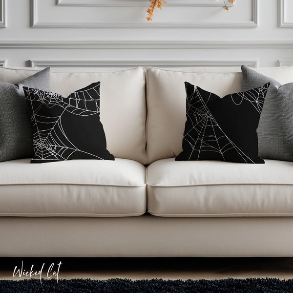 Reversible Spiderweb Halloween Indoor Outdoor Pillow