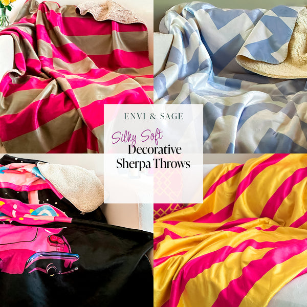 Pink & Blue Modern Geometric Sherpa Throw Blanket