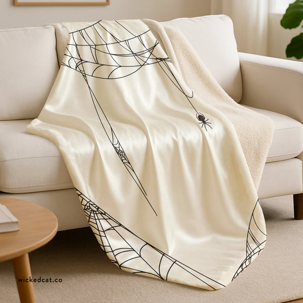 Spiderweb White Halloween Chic Sherpa Throw Blanket
